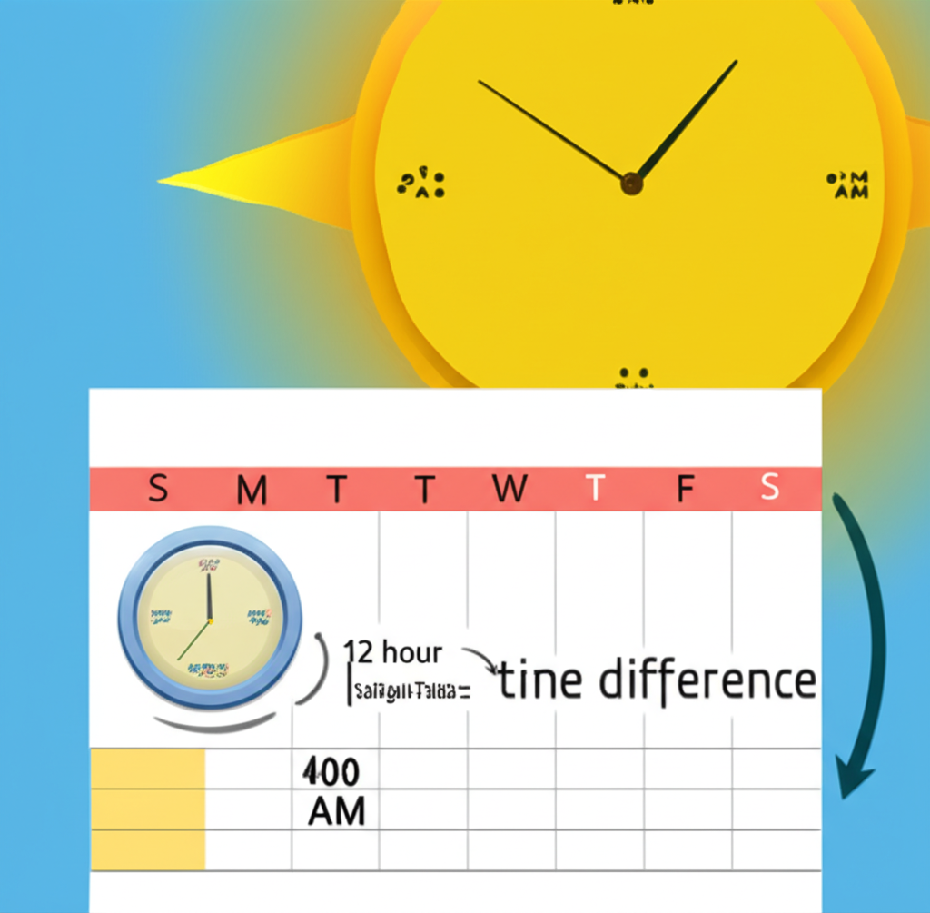 陽光下的時鐘顯示夏令時間9:30PM至4:00AM，日曆標示三月至十一月