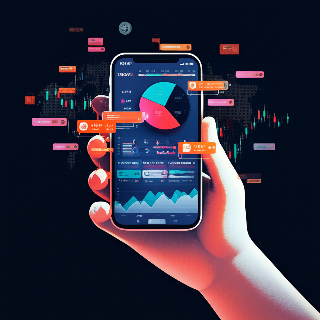 投資者透過手機App查看即時財經數據與分析圖表