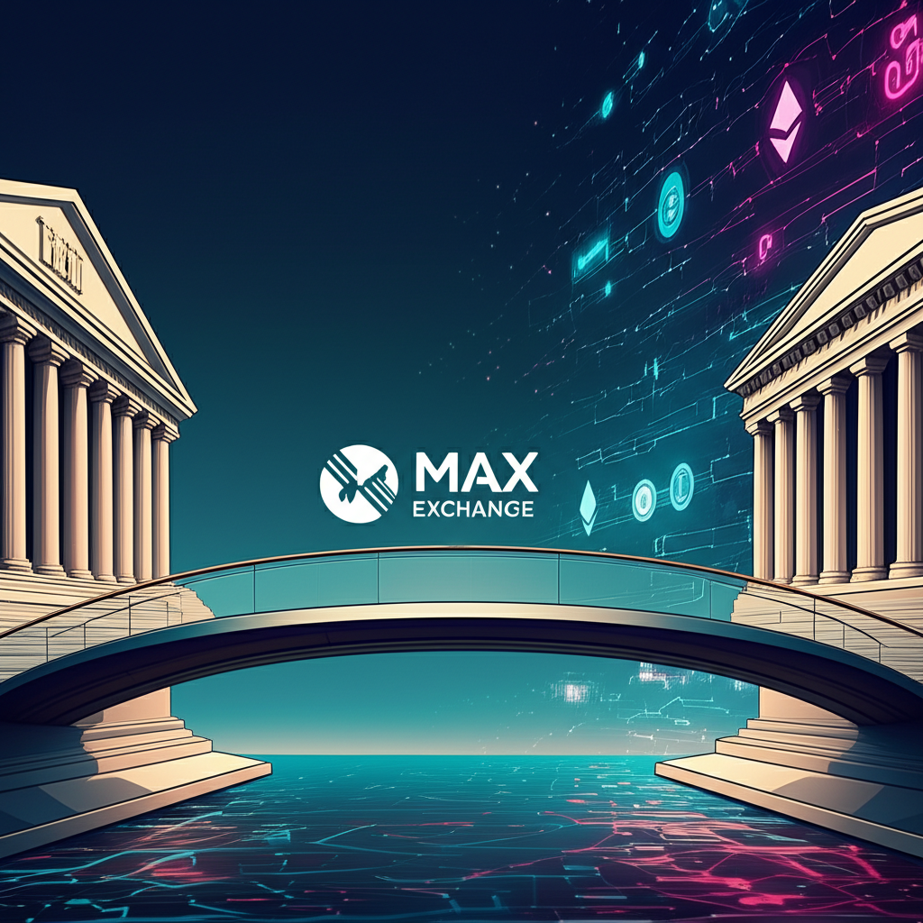 MAX作為法幣與加密貨幣橋樑的示意圖，連結傳統銀行與數位資產世界