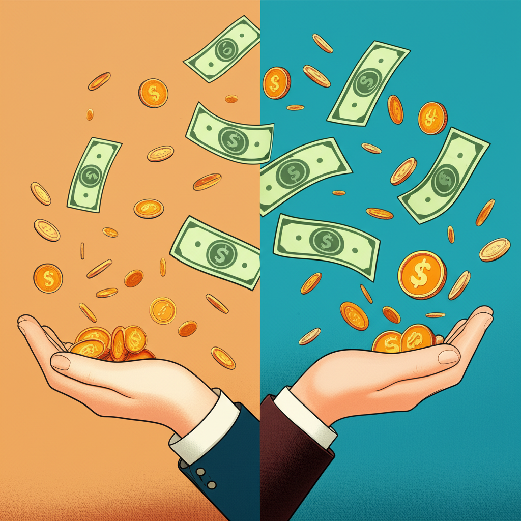 資金取得難易度對比示意圖，展現寬鬆環境下資金自由流動的狀態
