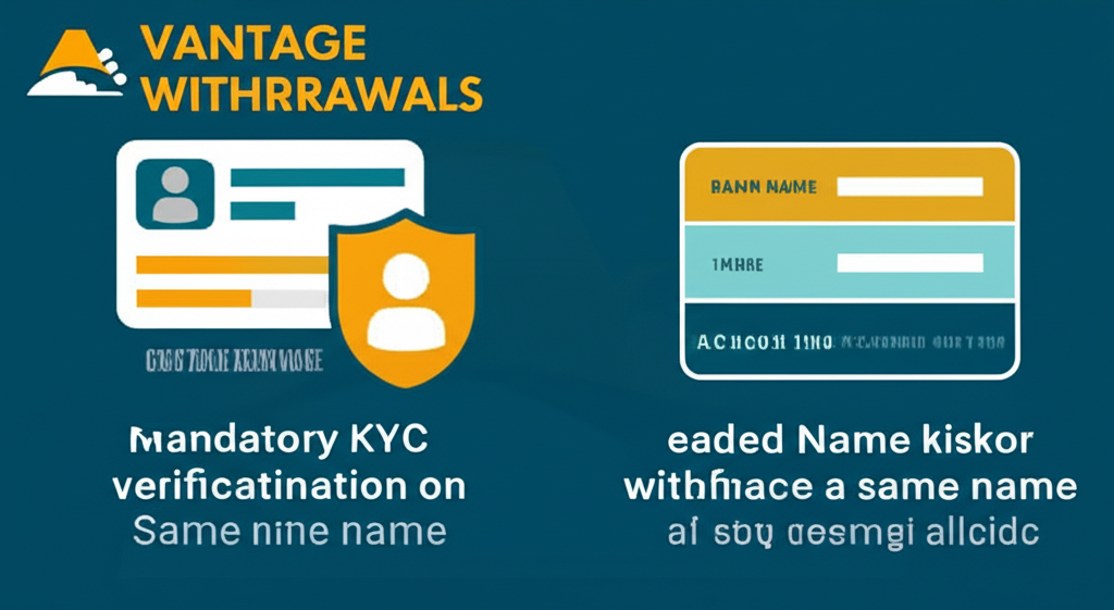 Vantage 出金必要規則示意圖，強調 KYC 身份驗證與同名帳戶原則在安全交易中的重要性
