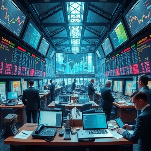 動態去中心化的場外交易市場概念圖，呈現全球資金流動與分散式交易節點
