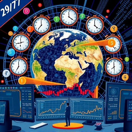 動態詳細的全球外匯交易時段示意圖，呈現各大市場接續運作模式