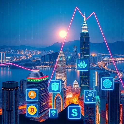 台北未來感城市與虛擬貨幣科技融合意象