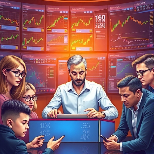 專業加密貨幣帶單交易員操作多螢幕交易介面