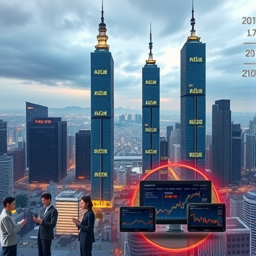 台北數位金融都市景觀概念圖,象徵台灣券商在金融科技與數位服務的快速進展