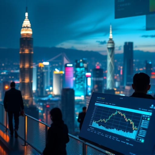 高科技金融中心城市夜景，象徵現代外匯交易平台的科技與實力