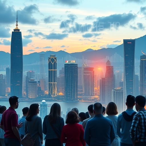 未來感十足的香港夜景天際線，象徵其金融科技發展趨勢