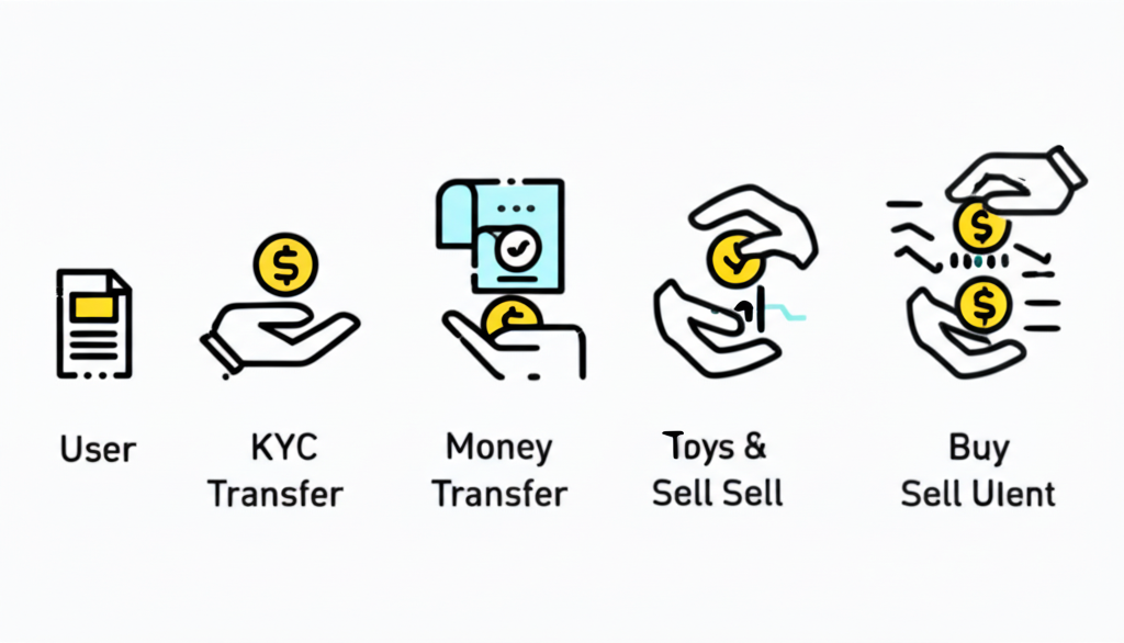 插圖：用戶在幣安介面逐步完成KYC、資金劃轉、借幣與還款流程