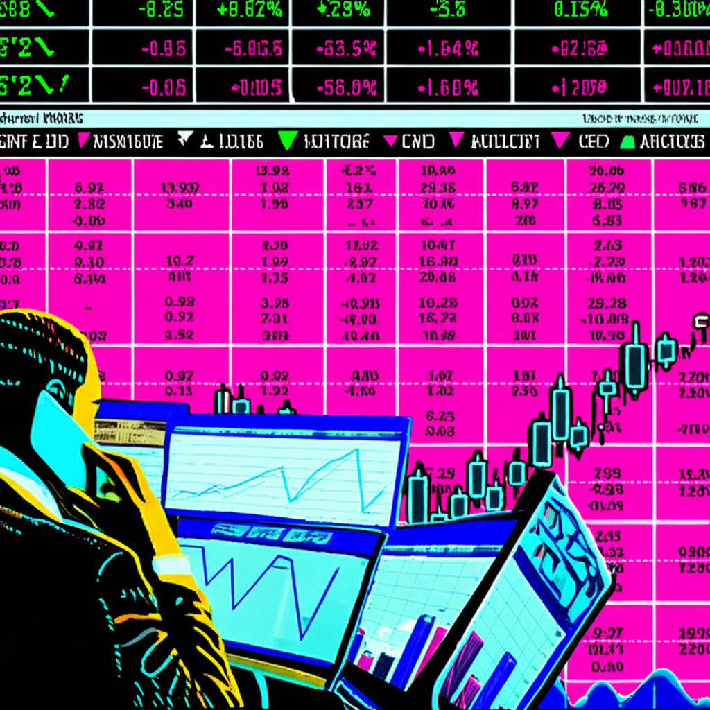 全球金融景觀插畫，包含粉單股票圖表、債券交易員通話、外匯走勢圖與CFD圖形，呈現場外交易的多元面貌