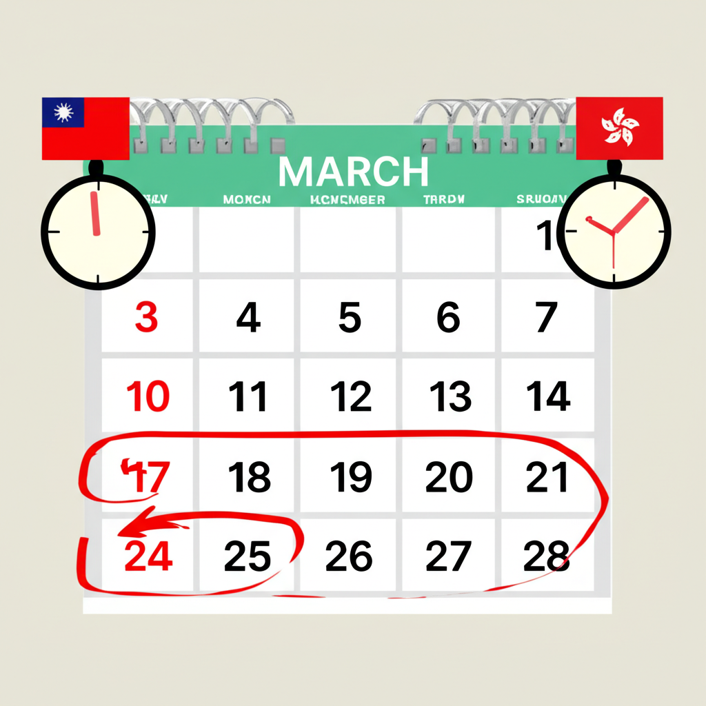 2024年日光節約時間切換日曆:3月10日和11月3日,鐘錶調整一小時,適用於台灣與香港投資人