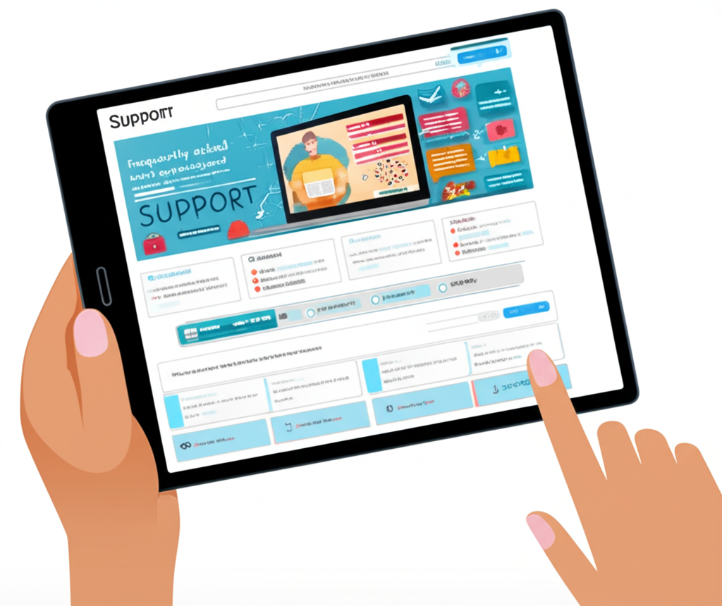 使用者在平板上探索幣安豐富的支援中心,瀏覽FAQ和指南進行自助解決的插圖