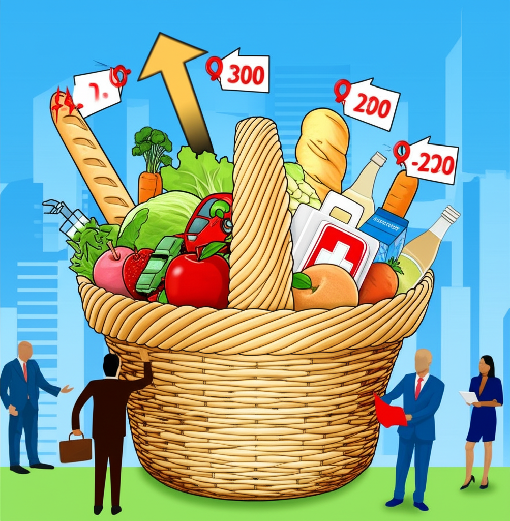 CPI 商品籃子與通貨膨脹示意圖