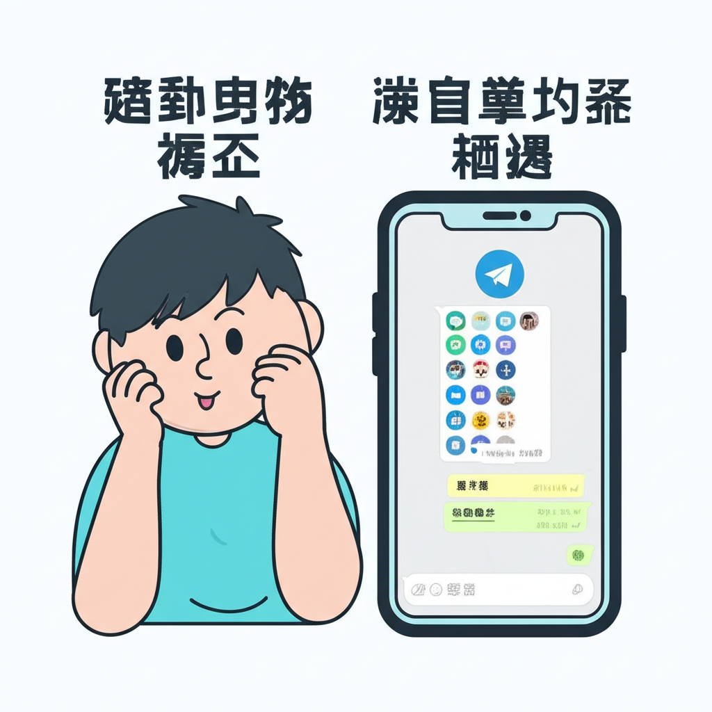 使用者從困惑的複雜通訊介面轉變為開心地使用簡潔 Telegram 繁體中文版,伴隨著紙飛機圖標