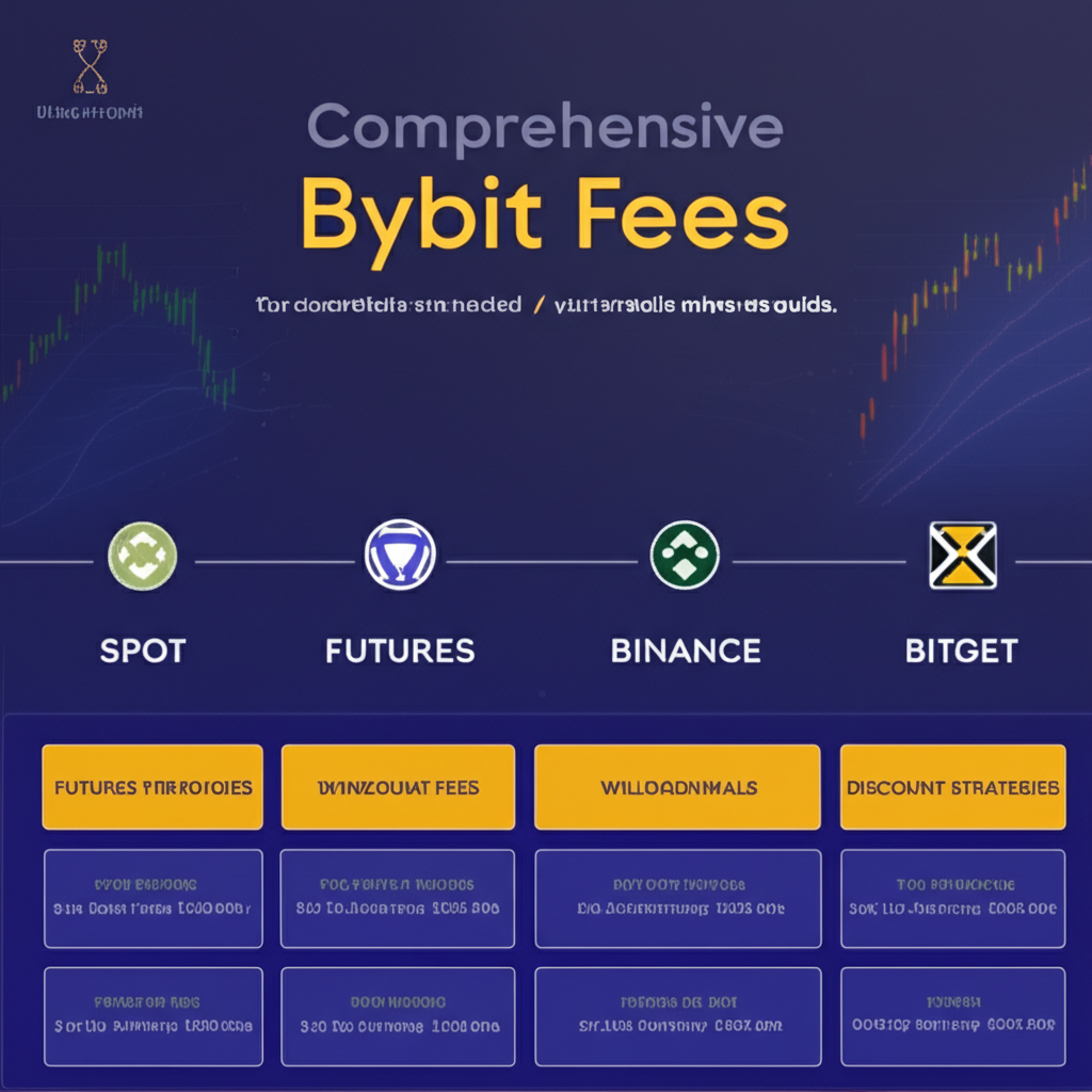 Bybit 手續費指南插圖,涵蓋現貨、期貨、入金出金與折扣策略,並比較幣安、OKX 和 Bitget 等交易所的圖表