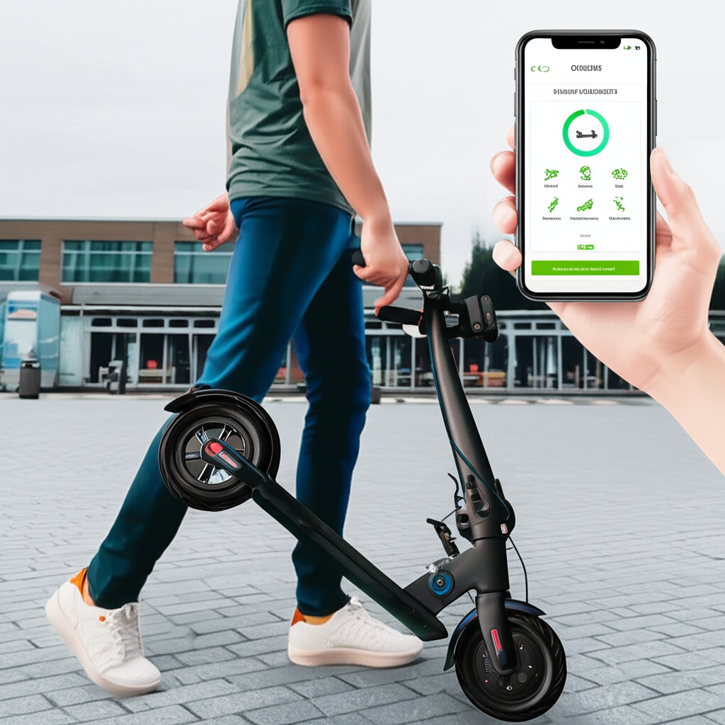 五款不同電動滑板車並排比較,展示長續航、高性能、便攜、預算與多功能特色,使用者仔細評估