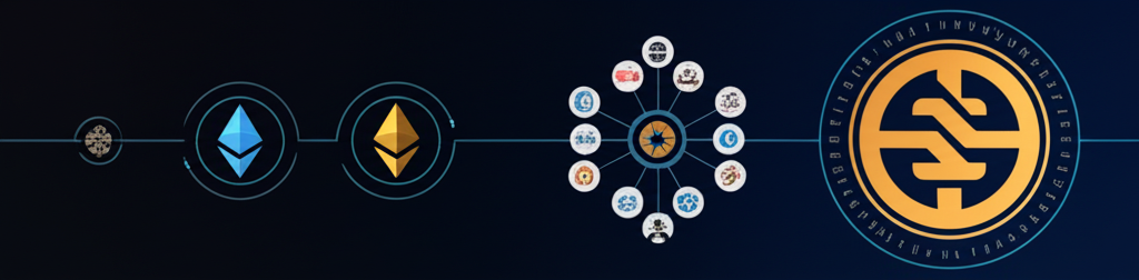 BNB 從以太坊小代幣到自家智能鏈原生資產的演進時間線,展示應用與用戶互動的成長