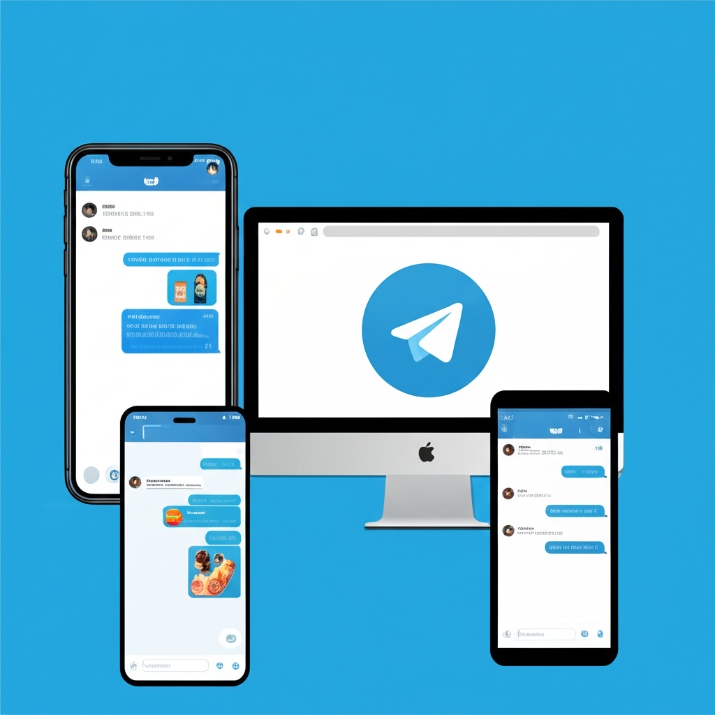Telegram 在不同裝置上的中文介面設定示意圖:iPhone、Android、電腦與網頁版