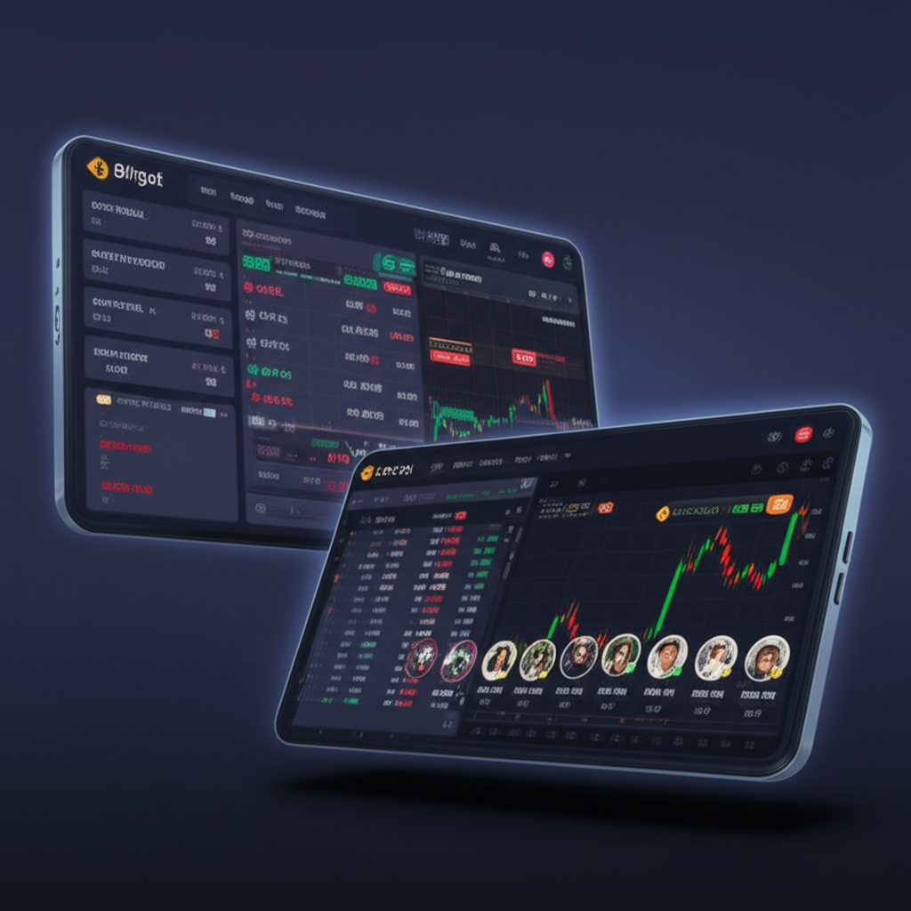 Bitget 交易功能插圖，展示用戶友善介面、現貨交易專業圖表、期貨交易，以及社群跟單優勢