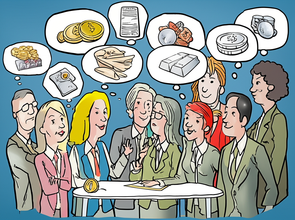 PTT鄉民討論白銀投資，圖示包含銀條、銀幣與工業應用，展現白銀的雙重角色