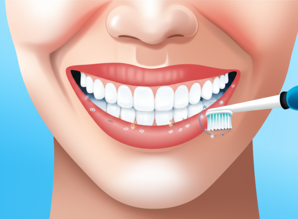 illustration of a bright healthy smile transforming with an electric toothbrush efficiently removing plaque and bacteria preventing cavities and gum disease a clean and fresh mouth feeling