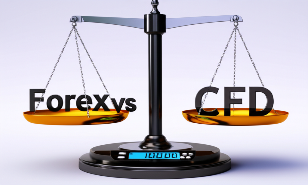 外匯與差價合約選擇，數位天平象徵權衡