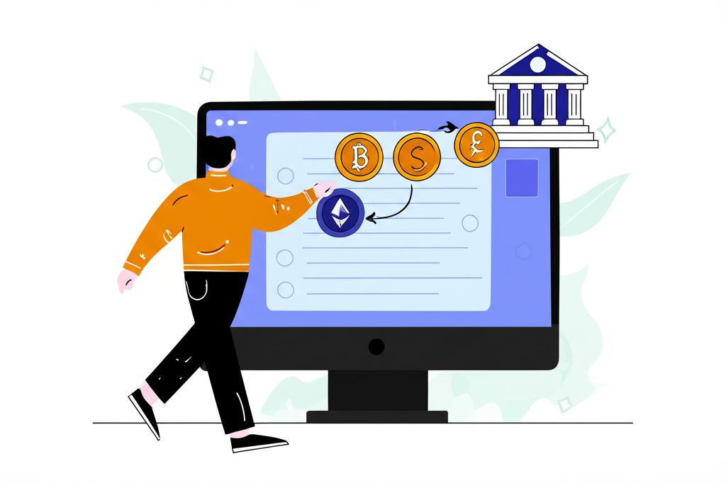 Pionex 出金指南插圖：使用者自信管理數位資產，加密貨幣轉換成法幣流入銀行帳戶