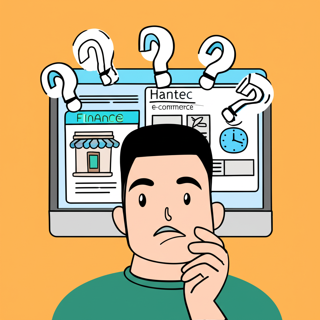 一名用戶在電腦前搜尋『亨達』,螢幕上顯示金融、電商、鐘錶店等多元結果,象徵資訊混雜與選擇困惑