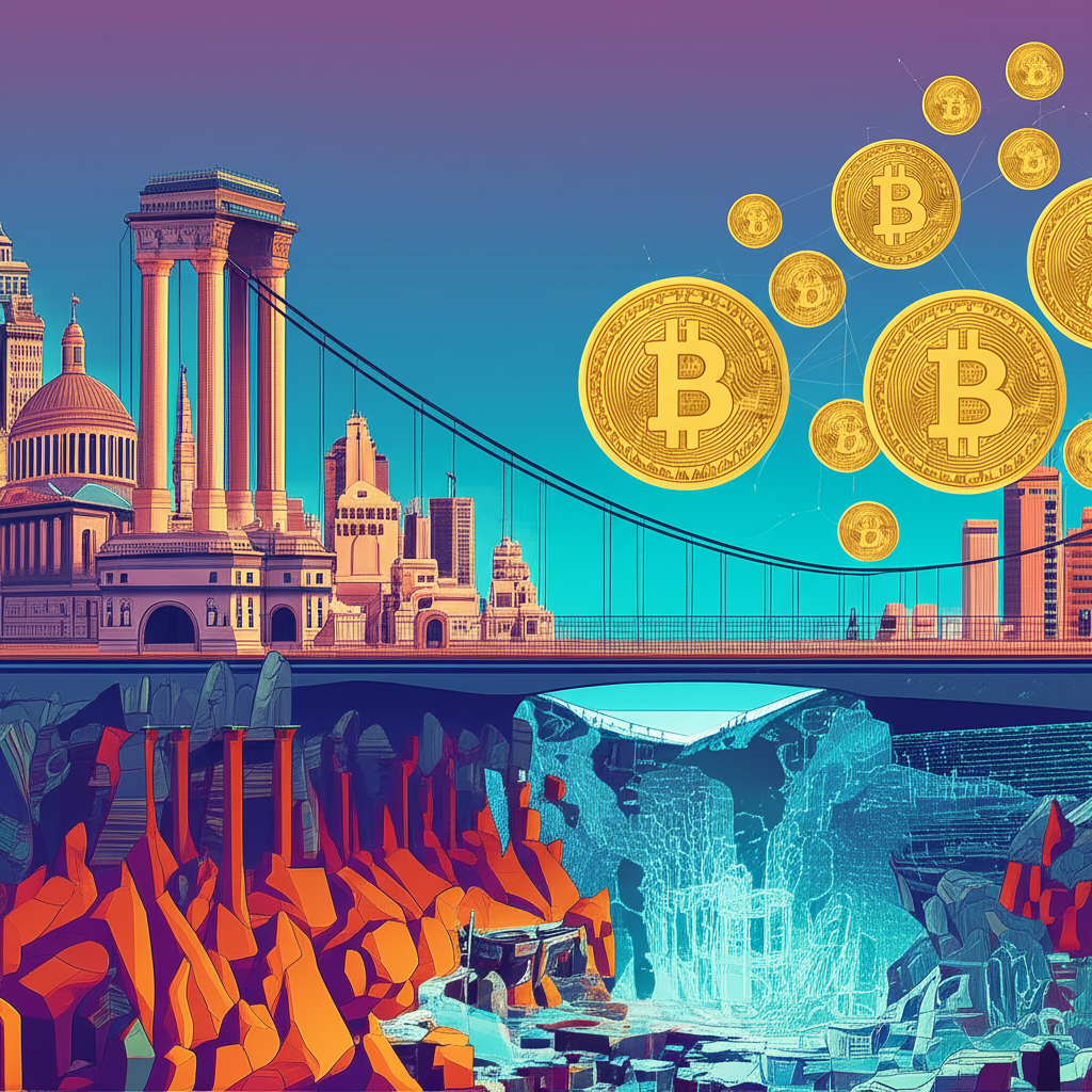 傳統金融與加密貨幣市場的橋樑連接圖示