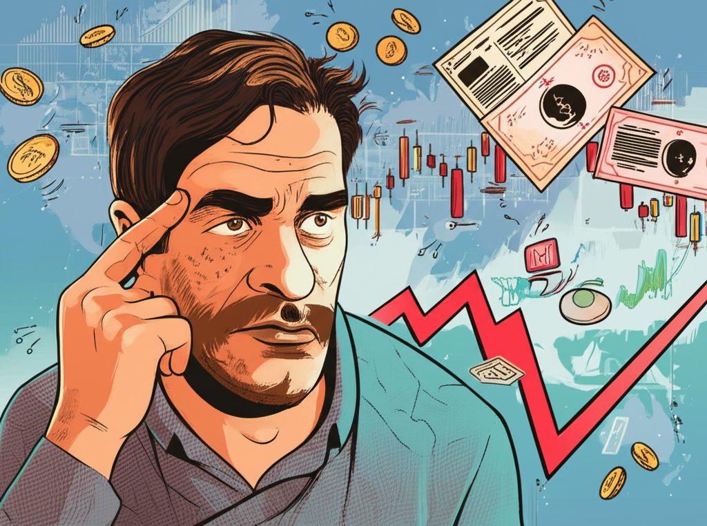 擔憂投資者觀察波動的VIX圖表,代表市場波動性和恐懼,伴隨著股票和期權等投資工具在金融景觀中浮現