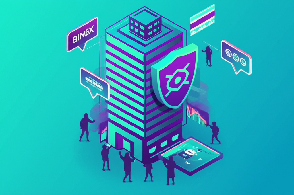 BingX交易所被安全盾牌保護，展示其功能與合規許可，同時有詐騙者試圖透過釣魚連結入侵