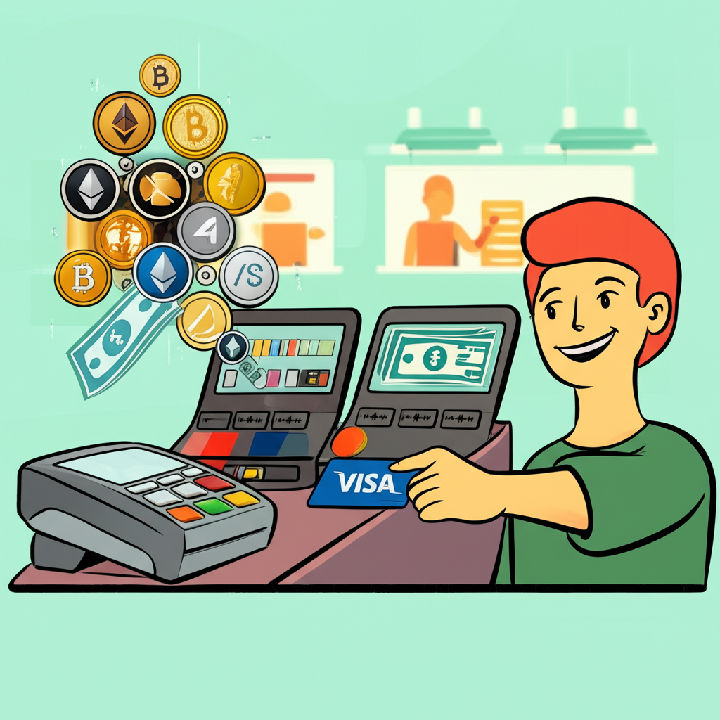 加密貨幣轉換為法幣後於實體商店消費,展示Crypto.com Visa卡的支付流程