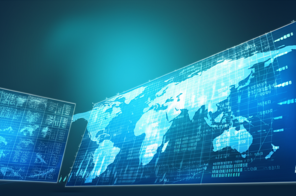 Global trading digital screens illustration