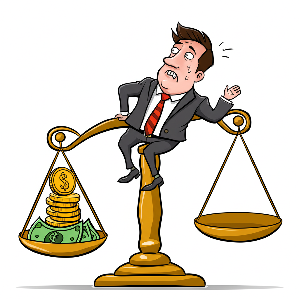 Illustrated trader with high leverage scales