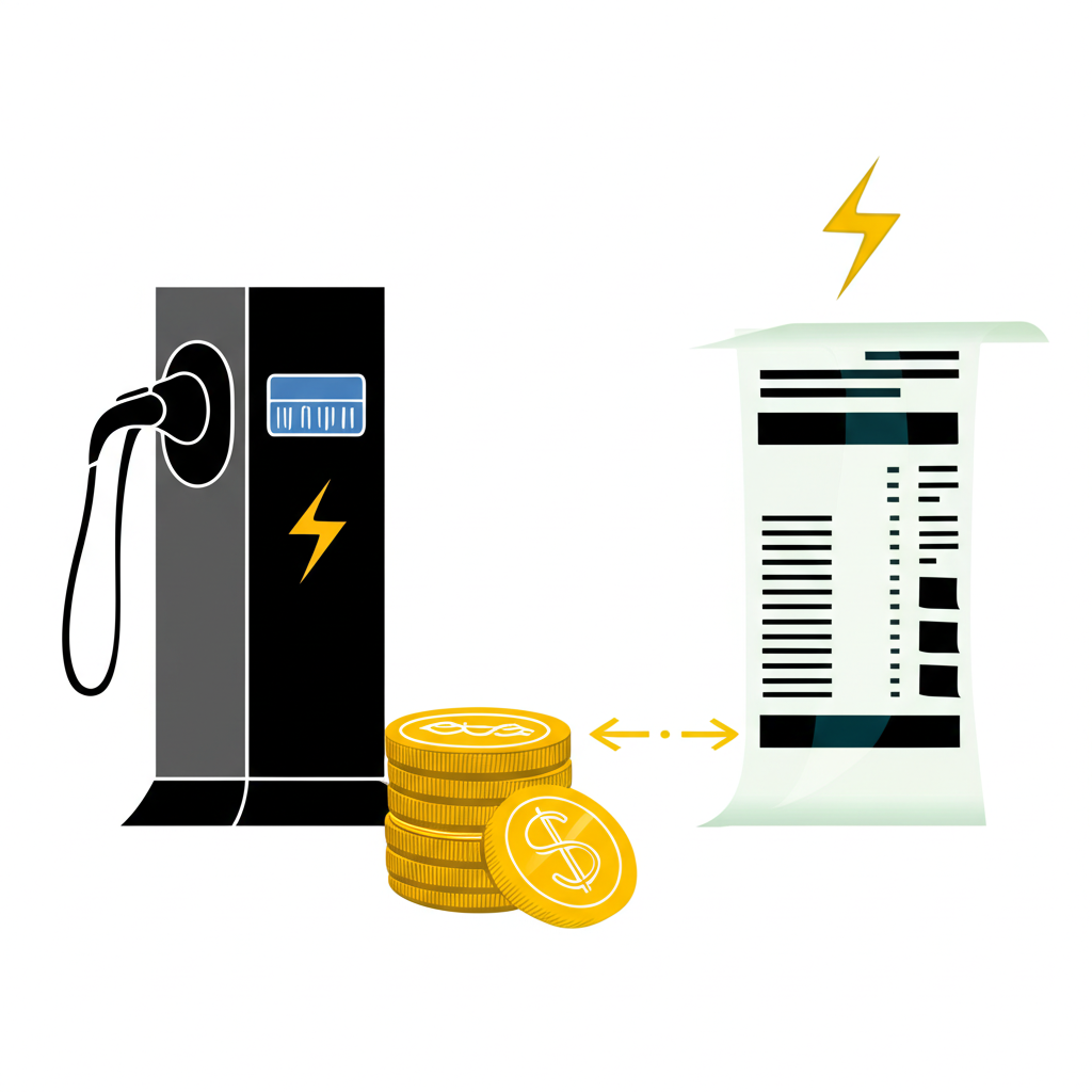 台灣電動車充電費用模型圖,突出家用與公共快充成本差異與節省策略
