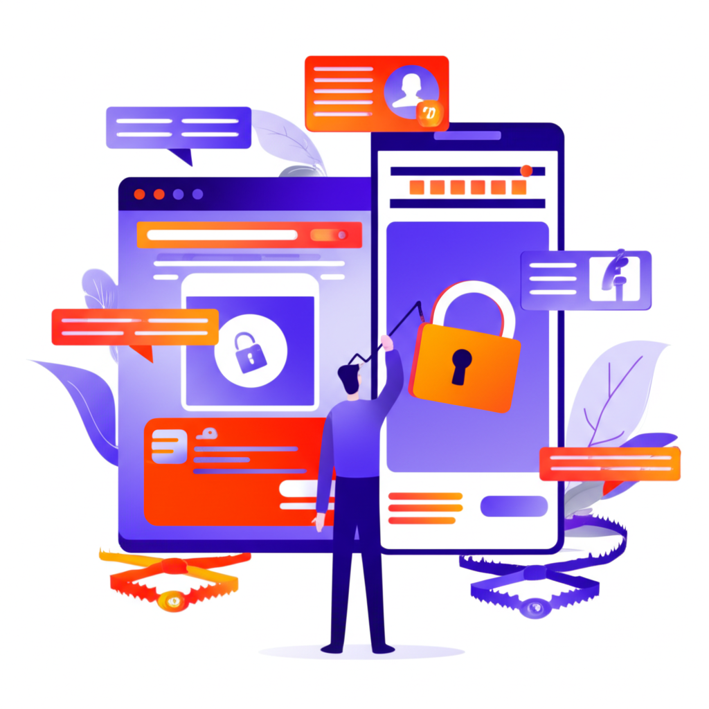 假冒盈透證券的數位陷阱示意圖：釣魚網站、假App與社交媒體誘導