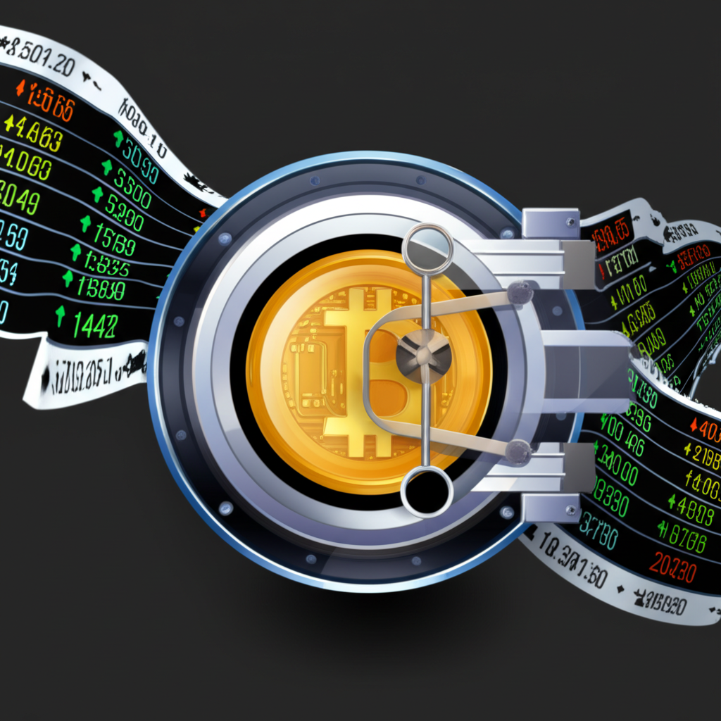 比特幣現貨ETF運作的平衡秤插圖,顯示授權參與者調整比特幣與ETF價格以維持均衡與流動性