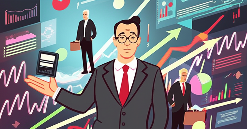 三大法人包括外資、投信與自營商，在動態股市中互動的象徵圖像