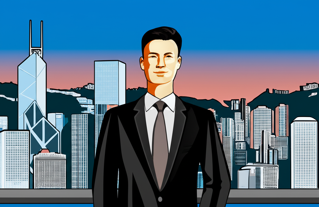 香港天際線與交易員插圖