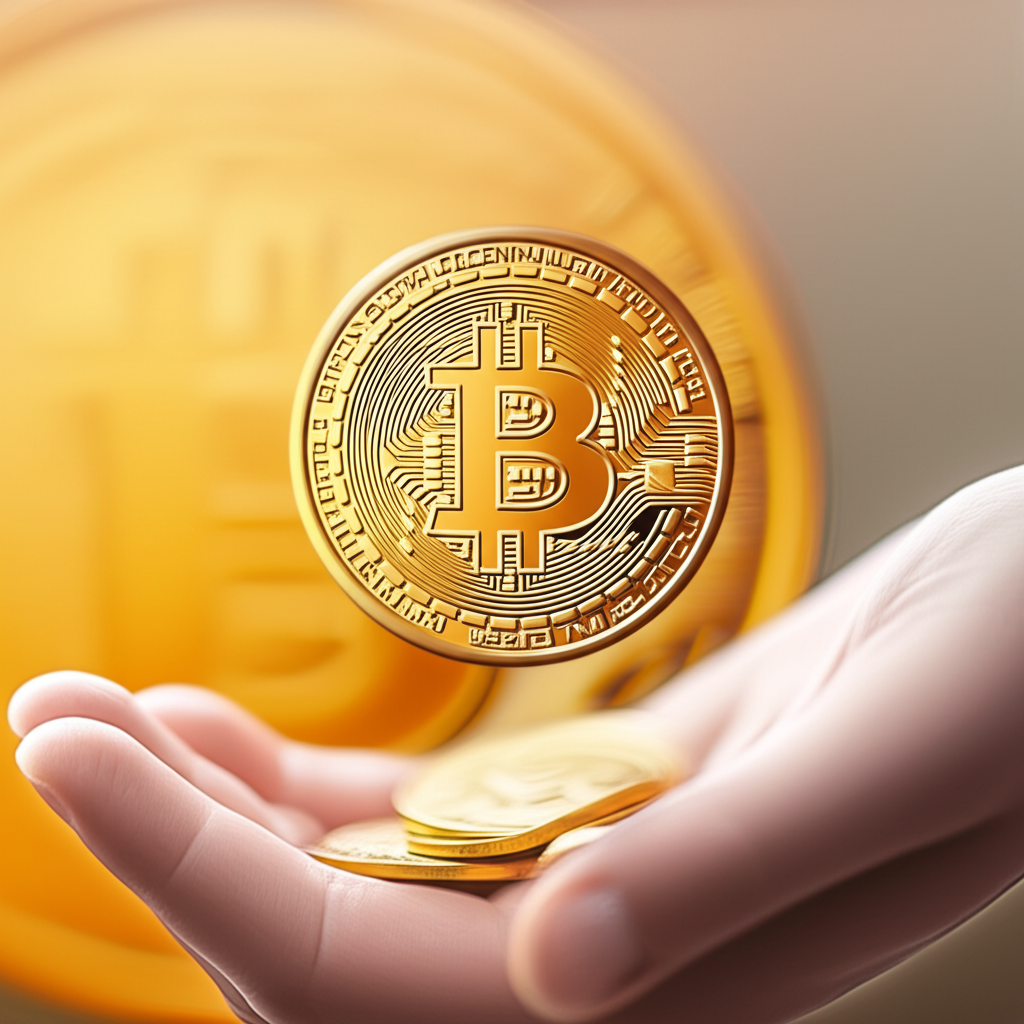 聰與比特幣的大小對比,象徵小額投資的可行性