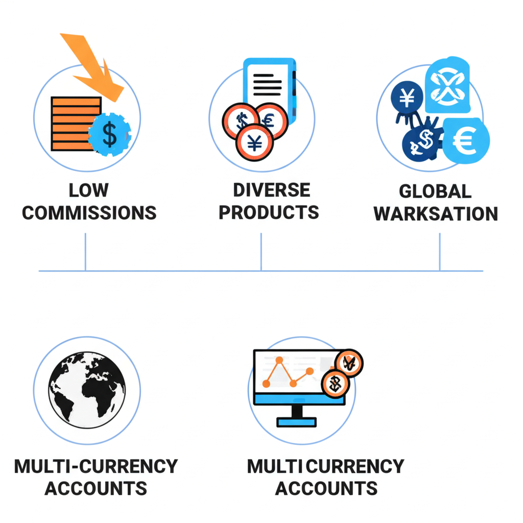 IB盈透證券核心優勢圖解:低佣金、多產品、全球市場、TWS平台、多幣種帳戶