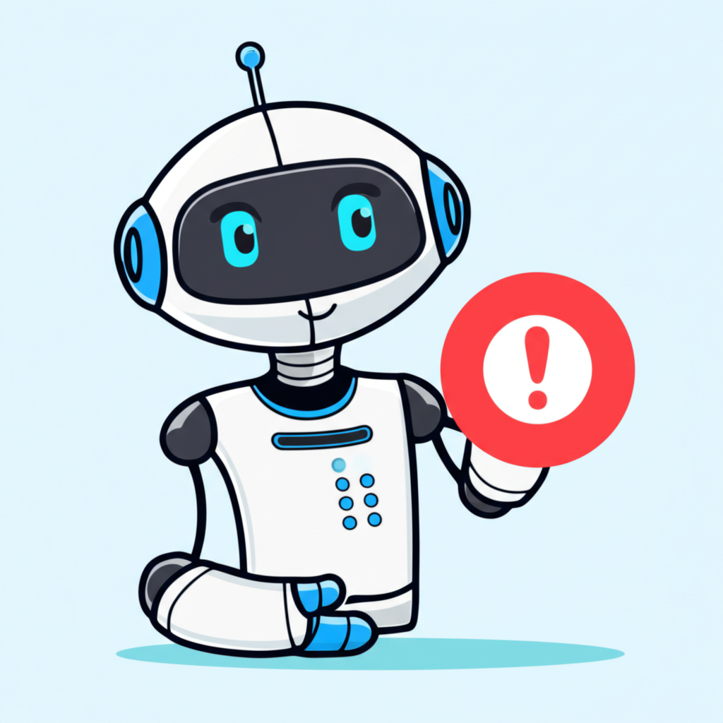 一位禮貌的AI角色輕柔表達歉意，顯示空蕩蕩的任務畫面或暫停標誌