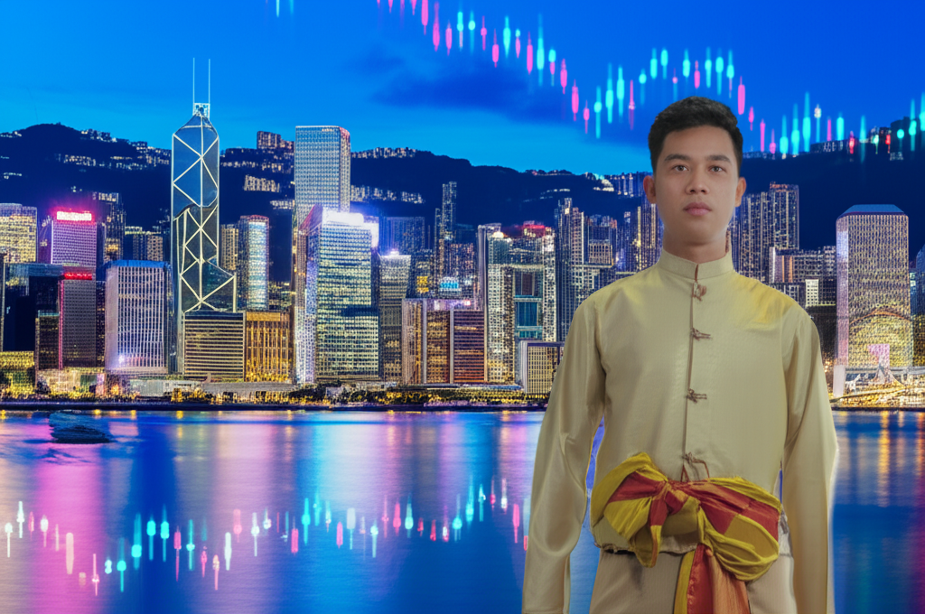 Thai trader, HK skyline, forex.