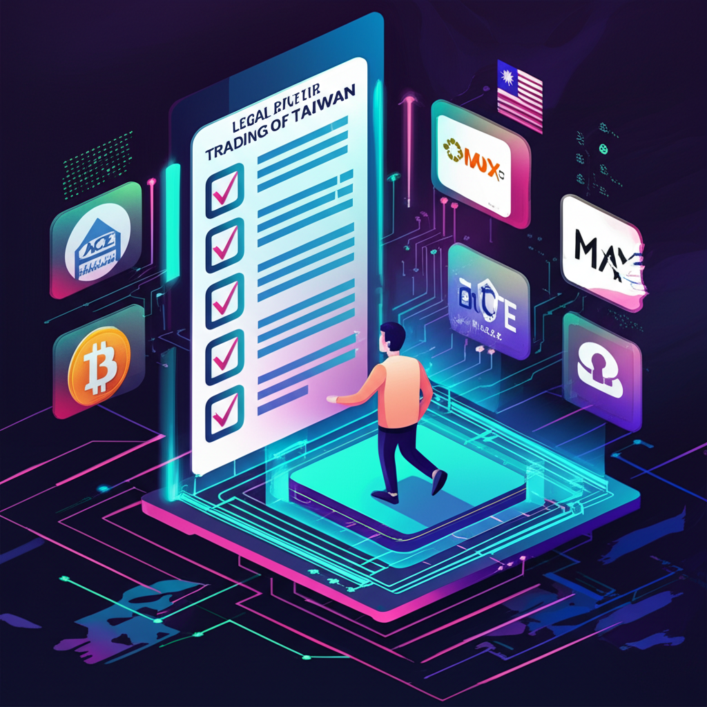 投資者安全穿梭於數位環境中,背景可見MaiCoin、MAX、ACE、BitoPro等合規交易所標誌,強調KYC與合規程序