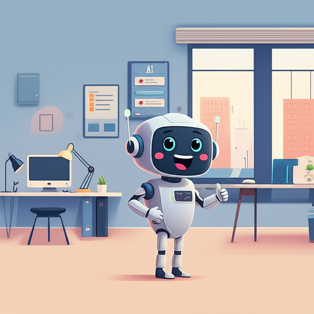 AI 助手在現代辦公環境中確認文章寫作指示的插圖