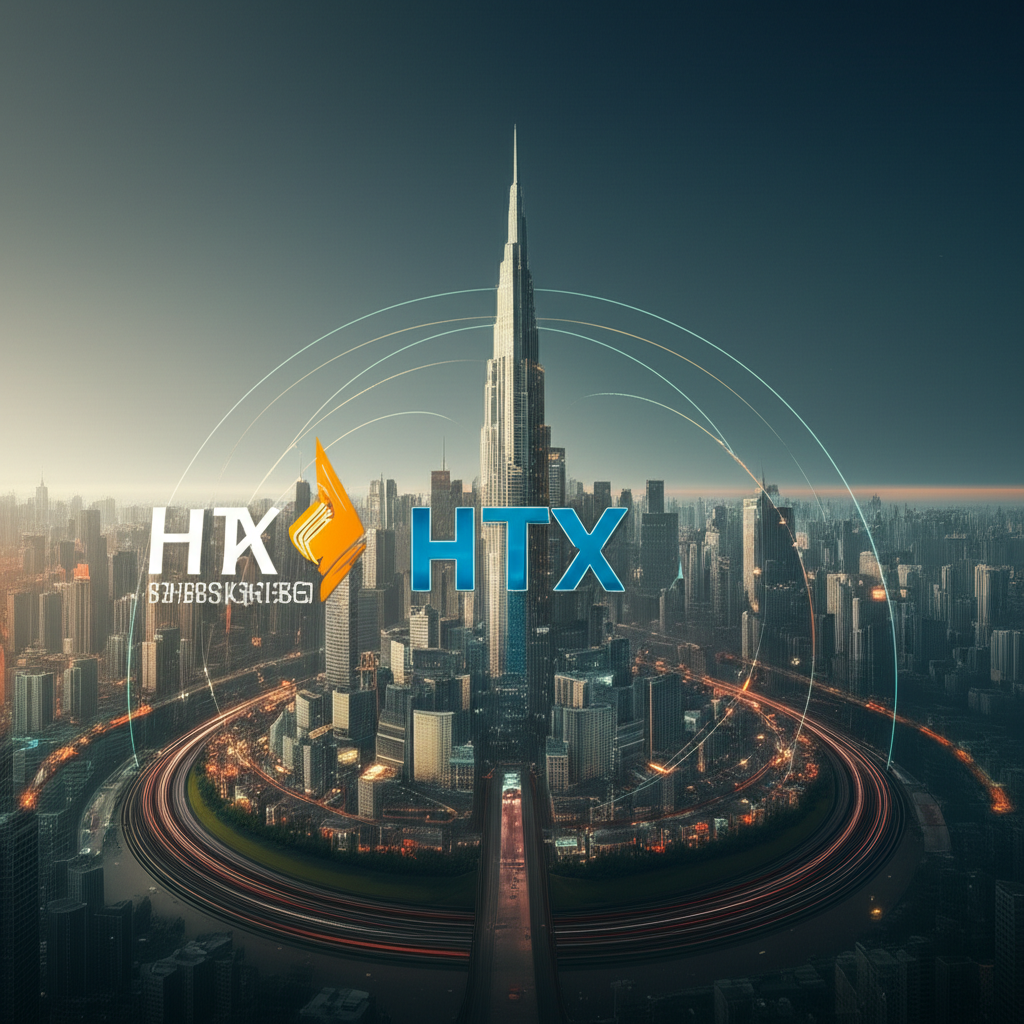 A detailed illustration showcasing HTX as a globally recognized cryptocurrency exchange building upon Huobi's decade-long legacy and continuously evolving in the new digital era