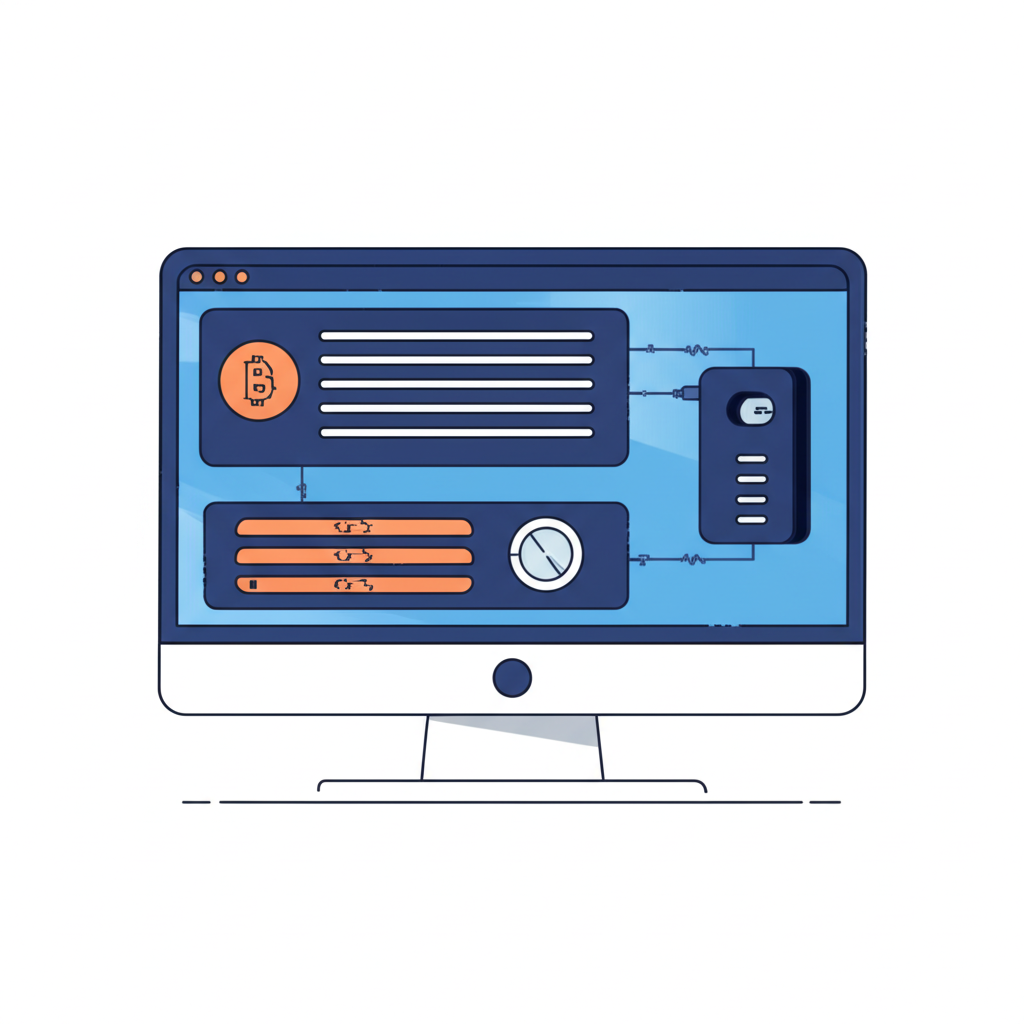 比特幣錢包概念插圖,展示軟硬體裝置管理私鑰進行區塊鏈交易