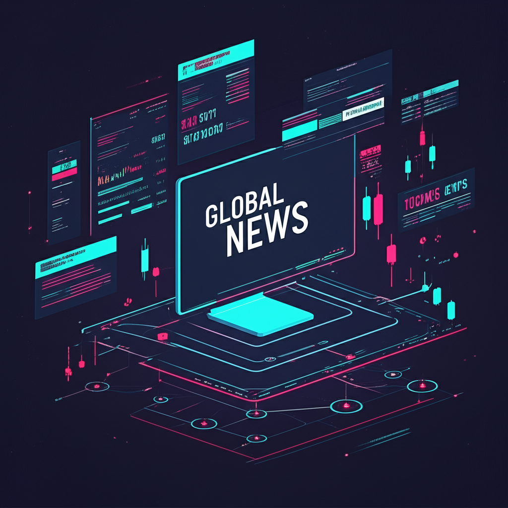 交易平台介面顯示週末市場活動,周圍浮動全球新聞標題與流動性供應網路