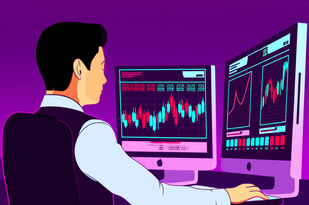 Thai investor viewing trading screen illustration