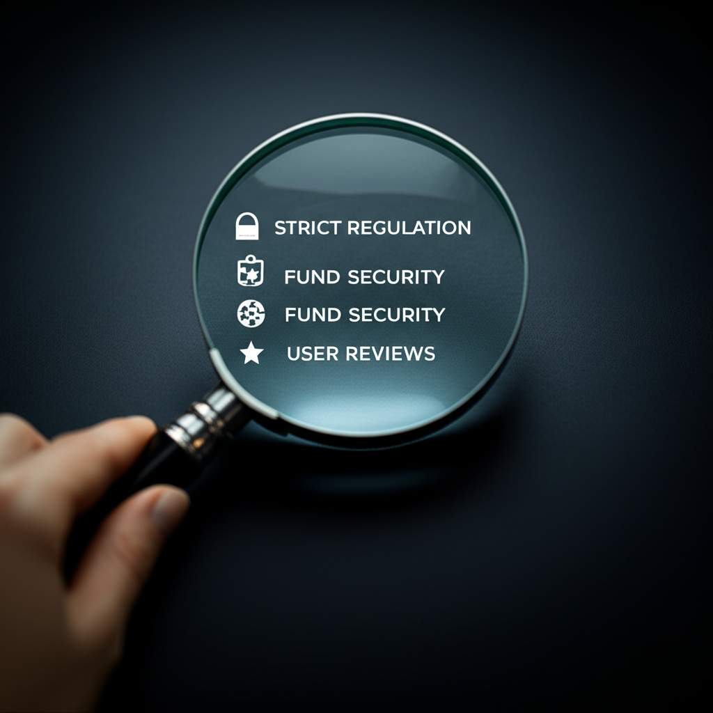 插圖：放大鏡正在仔細檢視Oanda的各項特徵，包括監管、資金保障與用戶評價，以揭示其真實面貌